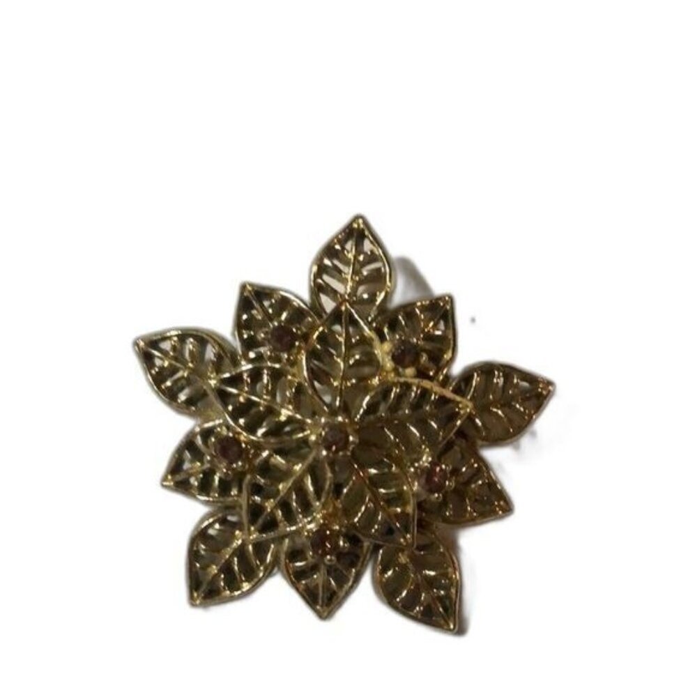 Vintage women y2k gold tone pink rhinestone christmas snowflake brooch pin